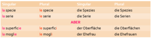 Plural Ausnahmen Italienisch: Ausnahmen müssen einfach auswendig gelernt werden.